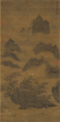 五代十国赵幹烟霭秋涉图国画山水仿古画微喷打印复制画绢布画心