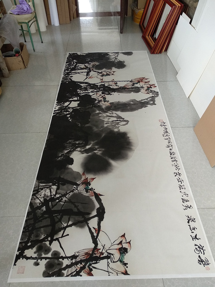 崔如琢碧荷生泉图国画水墨画荷花大横幅名人字画复制画客厅装饰画