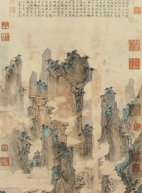 仇英仙山楼阁图真迹复制画原大高清宣纸仿古画山水竖版临摹画稿