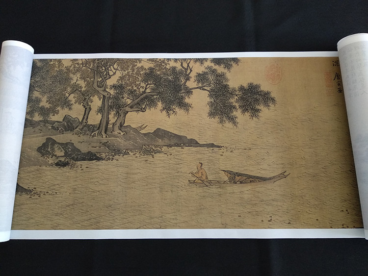明四家唐寅溪山渔隐图真迹原大复制品字画山水长卷仿古经典装饰画