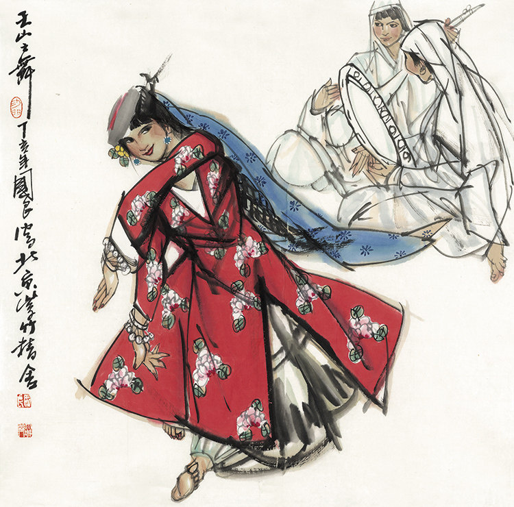 史国良国画人物舞四尺斗方水墨画宣纸画芯艺术微喷复制画装饰画