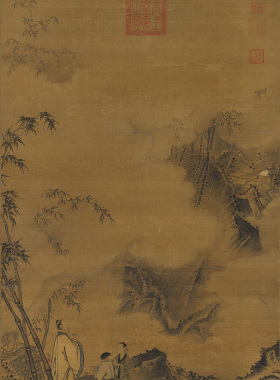 南宋马远竹鹤图国画山水花鸟古画复制品字画微喷打印绢布画心