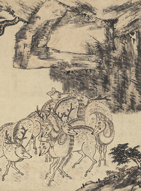 清八大山人朱耷群鹿图横幅走兽真迹复制画宣纸微喷仿古画中式装饰