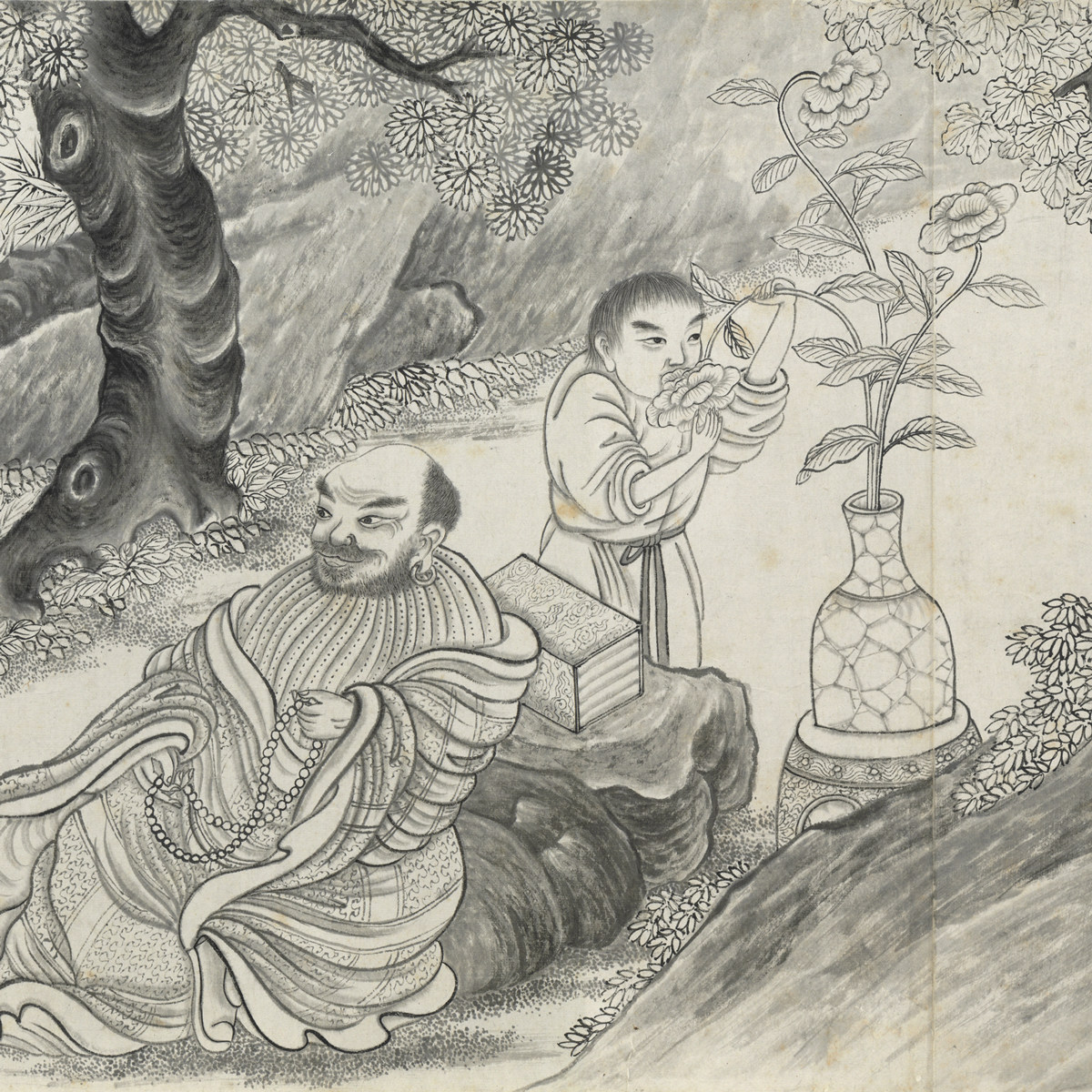 明丁云鹏应真云汇卷一比一复制品字画台北藏宣纸微喷画稿客厅装饰