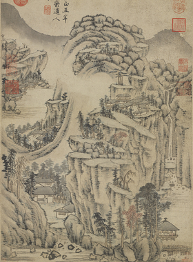 元黃公望溪亭秋色台北故宫真迹复制品原大宣纸画心仿古装饰画