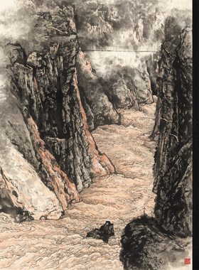关山月龙羊峡图六尺竖幅山水画真迹复制画宣纸微喷高清中式装饰画