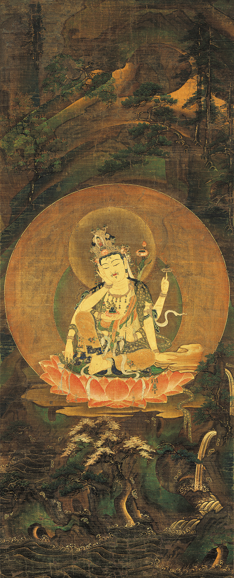 艺术微喷复制画如意轮观音图绢画仿古画佛画人物画竖幅装饰画芯