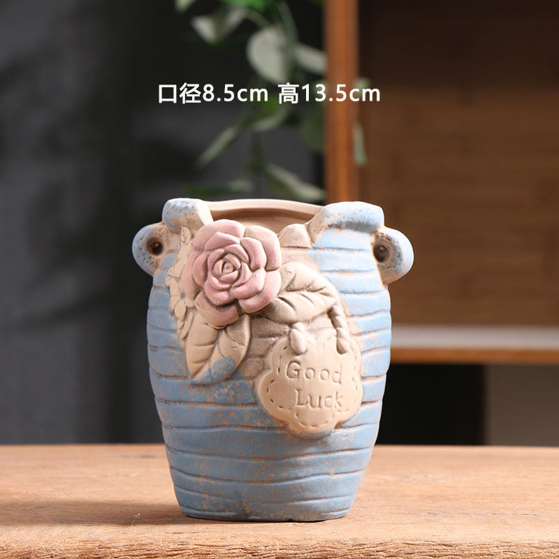 繁花老桩多肉花盆陶瓷家用绿植粗陶透气陶盆小陶土盆花盘特价清仓