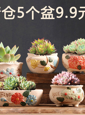 百花多肉花盆特价陶土家用阳台素烧粗陶简约陶盆大小号控根陶瓷盆