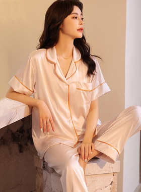 女冰丝加肥加大码睡衣套装胖m
