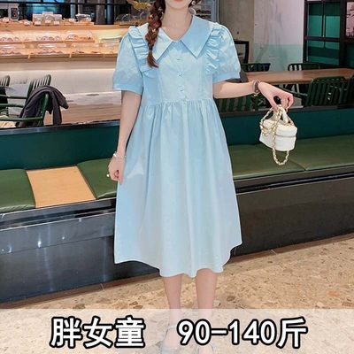 胖女童短袖连衣裙甜美夏加肥