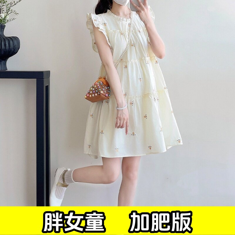 夏季胖女童飞飞袖连衣裙甜美可爱娃娃裙加肥加大码中大童宽松裙子