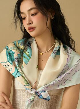 WUYYOU 原创云上之地春夏女双面印花斜纹绸大方巾桑蚕丝百搭礼品