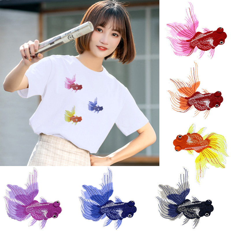 时尚精美绣花布贴diy破洞补丁刺绣小鱼修补装饰服装辅料熨烫贴花