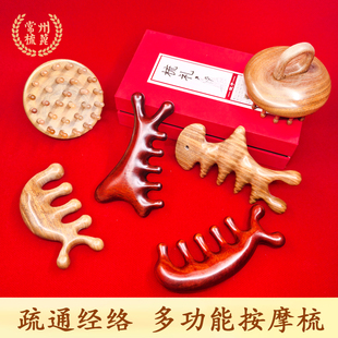 常州梳篦厂特产木梳子按摩梳绿檀木指环梳礼盒家用防头皮脱发神器