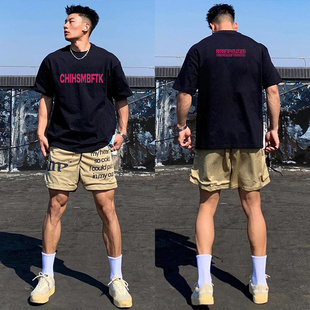 新款 男夏季 圆领潮牌宽松上衣体恤 300斤纯棉t恤字母印花短袖 特大码