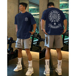 百搭宽松休闲设计感上衣 夏季 300斤纯棉国潮字母印花短袖 T恤男款