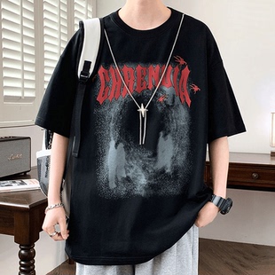 男装 夏季 300斤美式 t恤男士 ins潮牌重磅纯棉潮流上衣 高街短袖 大码