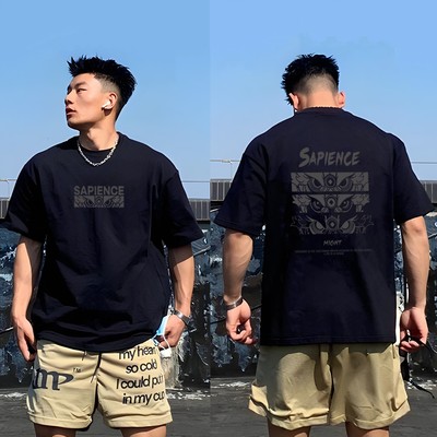 加肥加大码300斤重磅纯棉短袖男T恤夏季美式复古潮牌宽松半袖上衣