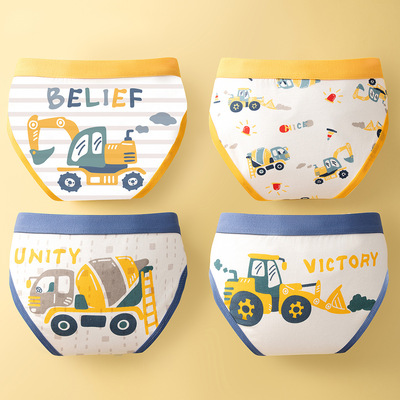 男童内裤三角纯棉a类儿童工程车搅拌车挖掘机挖土机图案三角短裤6