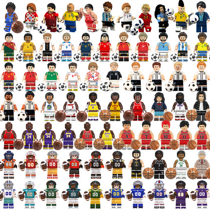 NBA篮球足球棒球明星梅西C罗科比詹姆斯乔丹库里拼装积木儿童玩具