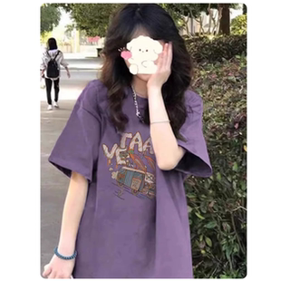 美式纯棉正肩情侣装短袖t恤男女大码胖mm宽松半袖设计感小众上衣
