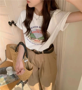 100%纯棉美式复古短袖t恤男女夏季新款学生宽松韩版情侣上衣ins潮