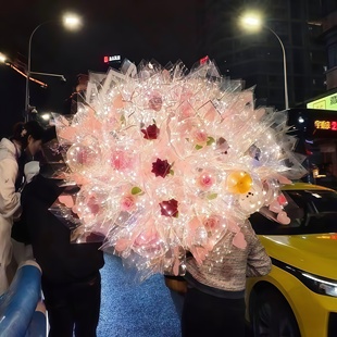 玫瑰花波波球发光气球情人节礼物送女朋友透明花束气球diy送朋友