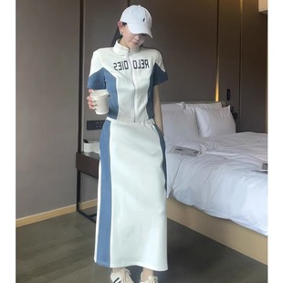 2025韩国东大门春装新款女装减龄小众设计牛仔拼接卫衣休闲裙套装