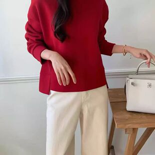 韩国chic秋季减龄复古小众气质休闲简约下摆开叉前短后长宽松卫衣