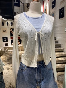 純欲開衫 BM鏤空V領防曬衫 女官網(wǎng)早秋新款 純色系帶休閑長袖 外套