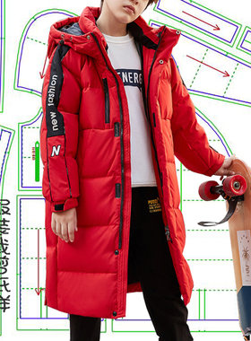 冬季新品男童中长款羽绒服纸样版裁剪图纸儿童装棉衣外套裁衣模板