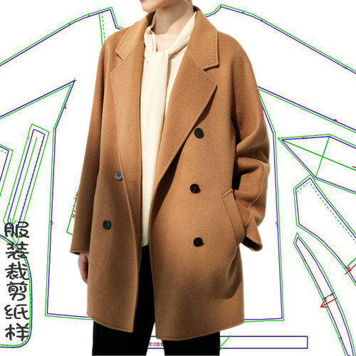 双面呢女装双排扣呢子外套裁剪图