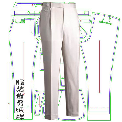 高腰休闲商务男士西裤纸样裁剪图