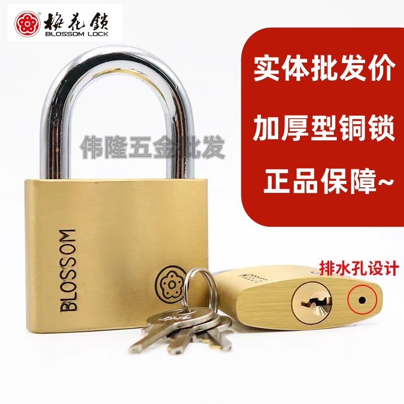 梅花牌全铜挂锁铜锁芯加厚型腰圆铜锁橱柜宿舍锁BC9030/40/50/60