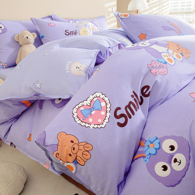 儿童纯棉被套单件女孩120x150x200m全棉单人幼儿园小被罩紫色卡通