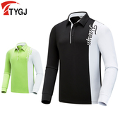 T恤POLO衫 长袖 翻领黑白撞色户外运动休闲上衣球服 男士 高尔夫服装