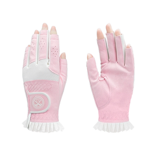 高尔夫球手套女士露指手套半指可触屏超纤布夏季透气拼色左右双手