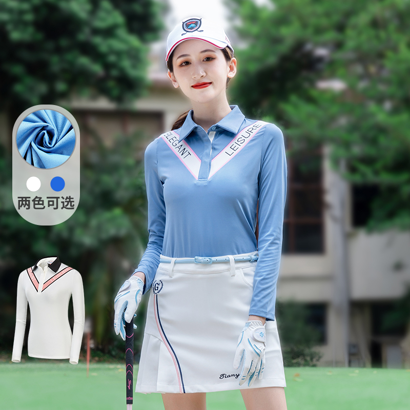 秋冬高尔夫撞色T恤Polo衫休闲