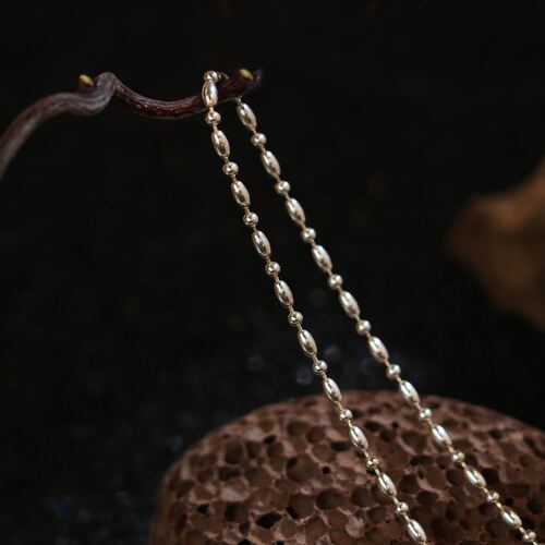 链子925银 制道珠宝波珠桶项链男女45cm65cm（PN0003）