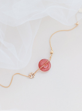 巴度天然水晶手链女小众设计草莓晶平安扣手链简约百搭手饰批发