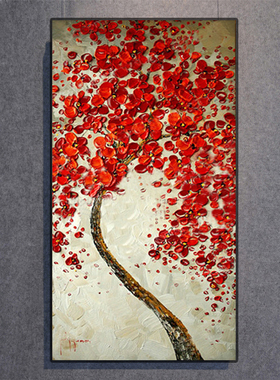 新款发财树立体手绘油画家居玄关走廊挂画现代装饰画竖版有框壁画
