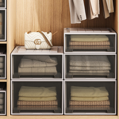 棕杏色收纳盒抽屉式衣柜收纳盒