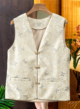 新中式国风马甲女秋冬2025新款复古唐装气质提花盘扣坎肩马夹背心