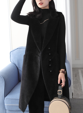 【单马甲】潮流时尚女秋冬外套2025新款毛呢大码显瘦黑色皮草马夹