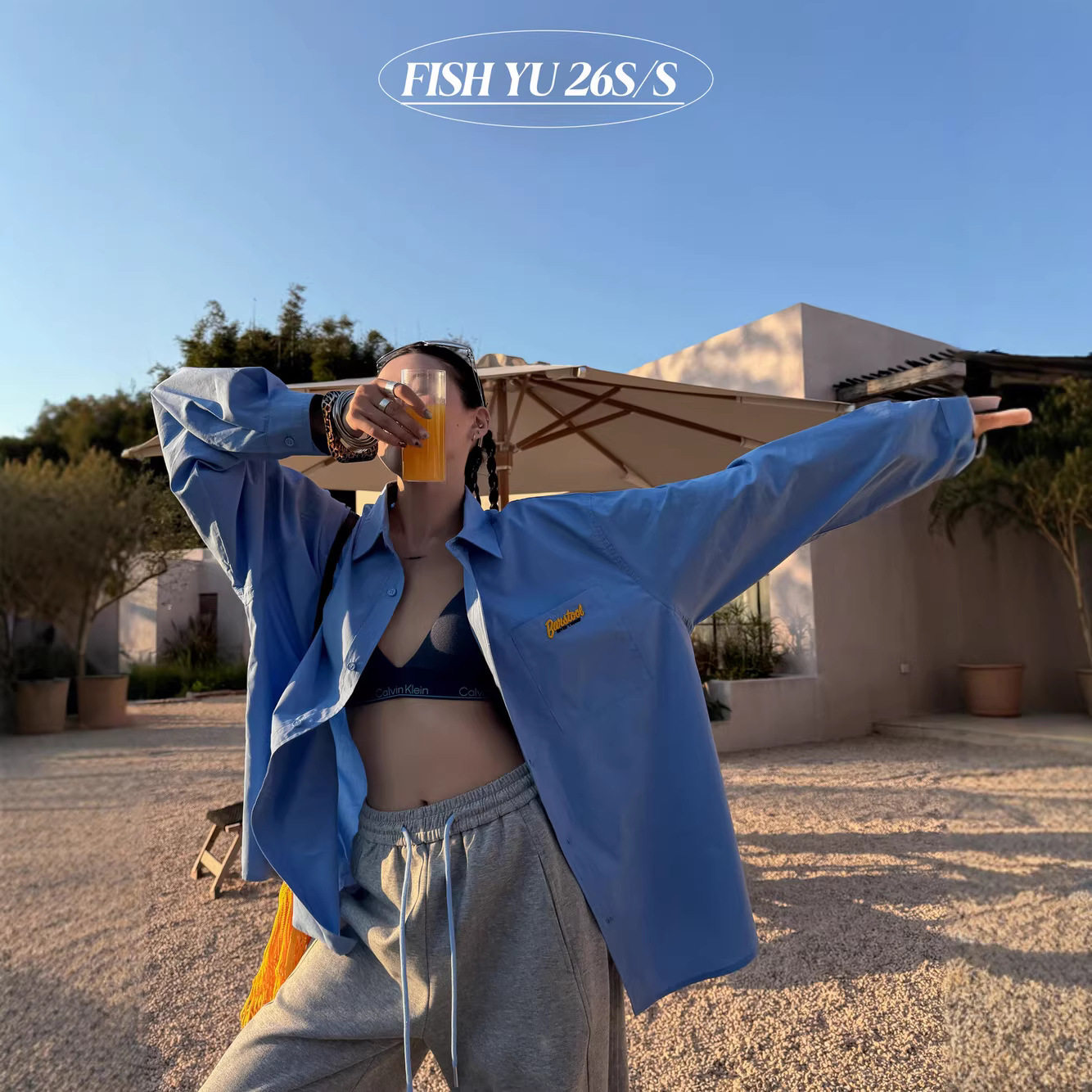 正品现货FISHYU早春新款美式口袋字母刺绣宽松休闲翻领长袖衬衫女