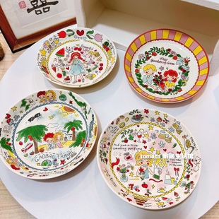贴花工艺奶油女孩高脚杯米饭碗深盘 陶瓷高温