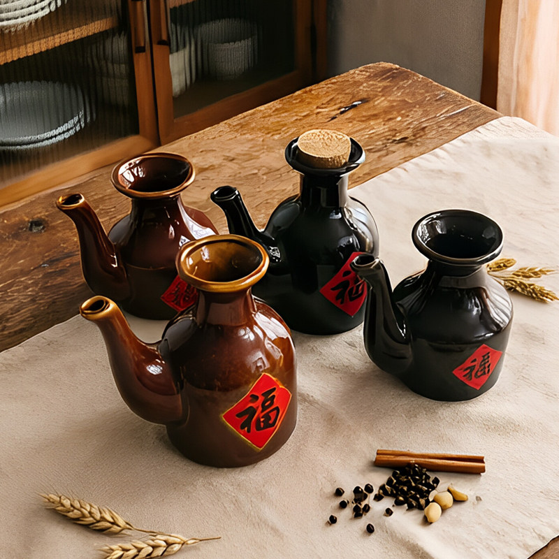 陶瓷老式醋壶厨房家用耐高温酱油壶餐饮店复古日式福字创意餐具