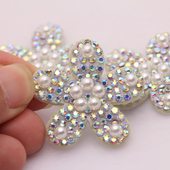 珍珠花朵AB彩钻布贴衣服装 饰补丁贴花DIY衣服鞋 子包包饰品配件