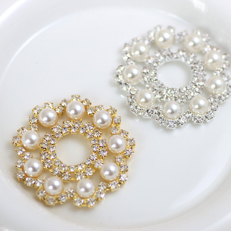 圆形花朵珍珠水钻配件鞋子包包饰品等装饰钻DIY头饰金底银底